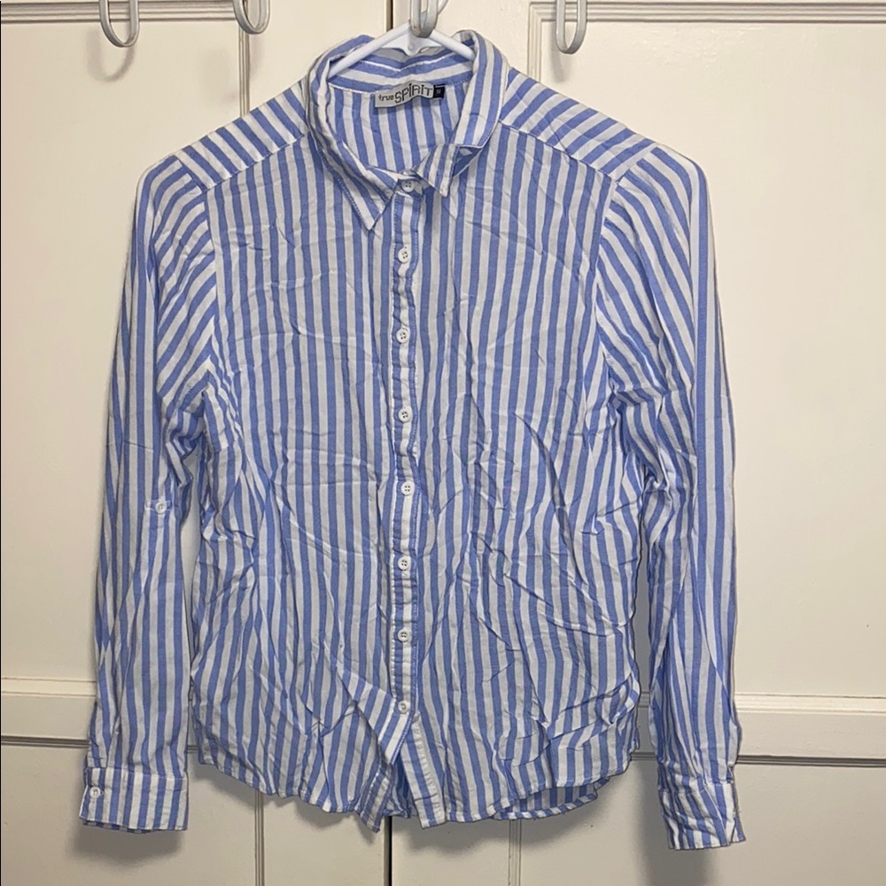 True Spirit Small Blue White Long Sleeve Button Down Shirt Dress Shirt Collar